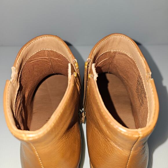 NEW Gentle Souls Mona Ankle Bootie Womens 9.5 Cognac Brown Leather Wedge Comfort - Picture 10 of 14